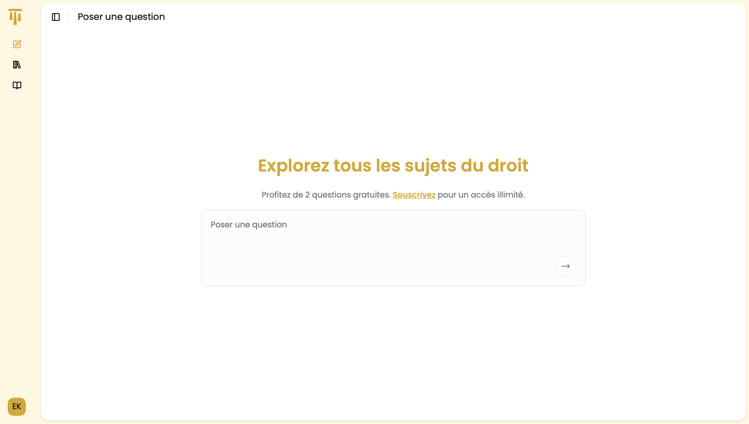 Interface de l'assistant Alia — poser une question juridique